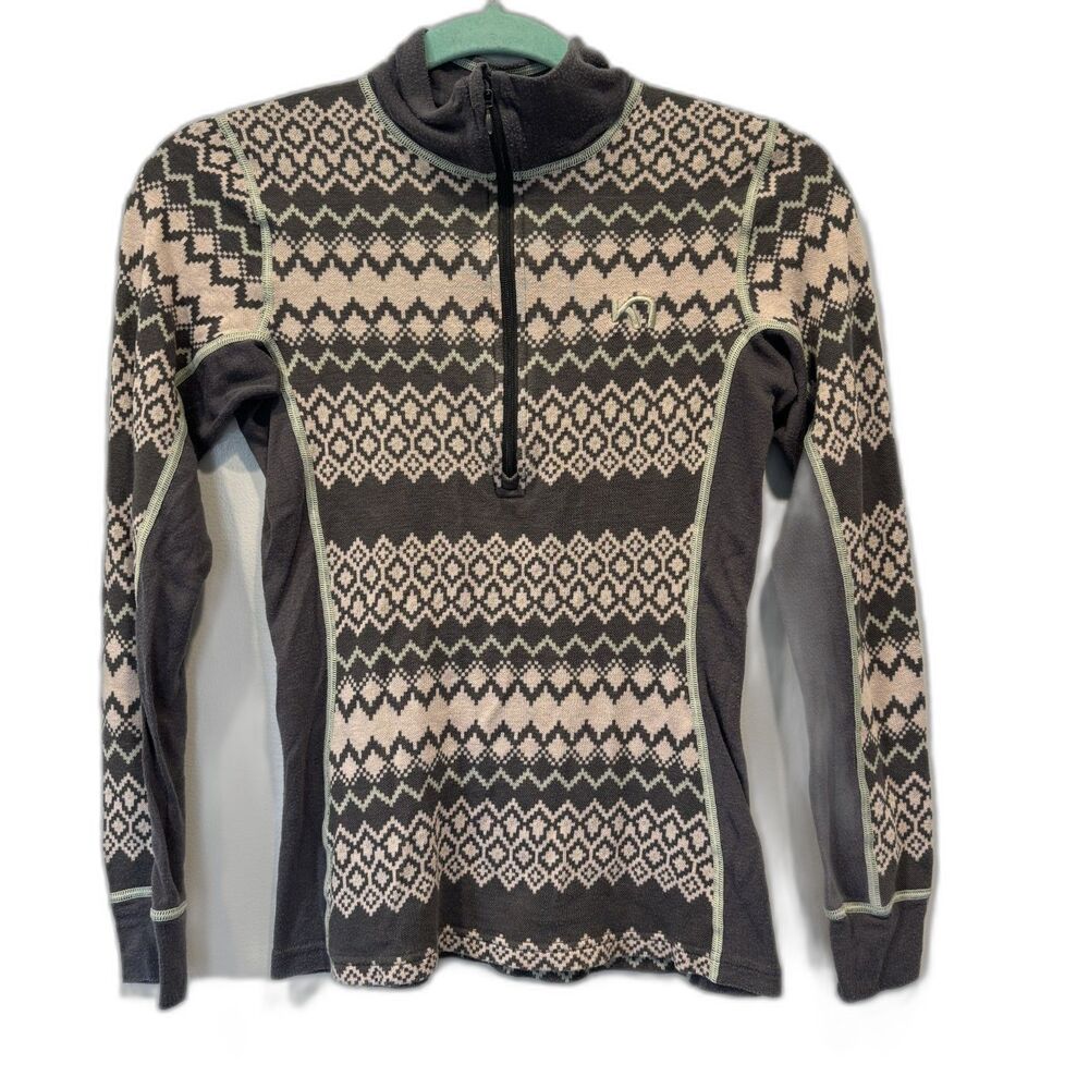 Kari Traa Half Zip Lightweight Sweater Wool Blend Fair Isle Gray Women Small